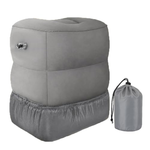 KEAMILES - Inflatable Travel Foot Rest Pillow, Leg Pillow, Fast Inflating Airplane Bed, Adjustable Height Leg Pillow, Great for Airplane, Train, Car (Grey)