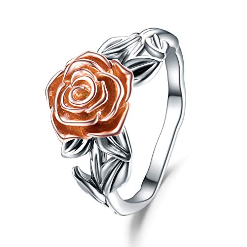 POPKIMI S925 Sterling Silver Rose Flower Love Wedding Marry Engagement Jewelry Bands Promise Ring for Women (Rose Flower Ring, 8)