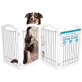 Internet’s Best Wire Dog Gate with Arched Top | 4 Panel | 30 Inch Tall Pet Puppy Safety Fence | Fully Assembled | Durable MDF | Folding Z Shape Indoor Doorway Hall Stairs Free Standing | White
