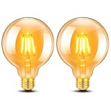 Lot de 2 Vintage Edison Ampoule G95 E27 LED 4W, Verre Ambré Blanc Chaud 2200K, Équivalent 40W Incandescence, 400LM, AC 220V, Non Dimmable, Globe Filament Rétro, Décorative pour Maison, Bars, Café
