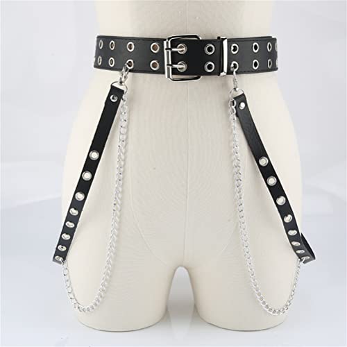 HeiBai Xiong Punk Goth Belts Rock Leather Waist Chain Belt For Women2