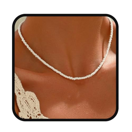 Yalice Boho Choker Necklace Chain Rice Beaded Necklaces Summer Surfer Costume Neck Accessories for Women