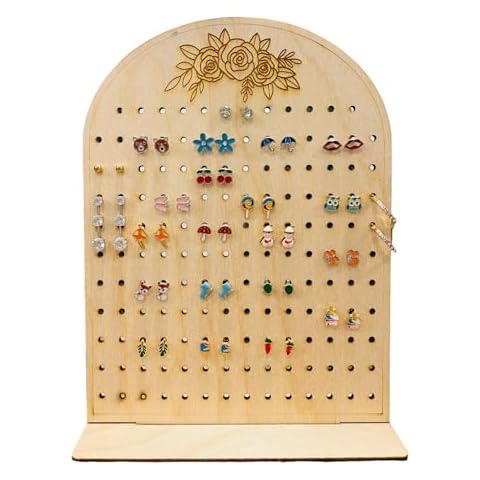 2OWLS Earring Holder Girls Rose Wood Jewelry Organizer for Girls Vanity Women. Pegboard Jewelry Rack Studs Earring Stand Organizer Boho floral Earring Tower Organizer for Girls. Boho Cover