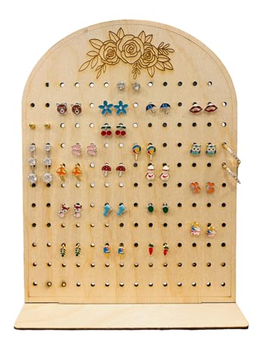 2OWLS Earring Holder Girls Rose Wood Jewelry Organizer for Girls Vanity Women. Pegboard Jewelry Rack Studs Earring Stand Organizer Boho floral Earring Tower Organizer for Girls. Boho