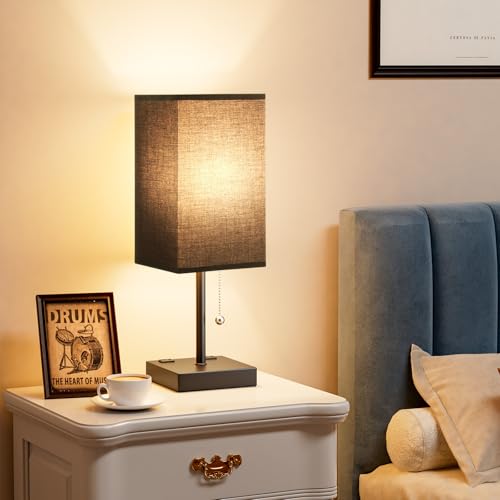 Image of Black Lamp for Bedroom - 3 Color Temperatures, USB A+C, 2 AC Outlets