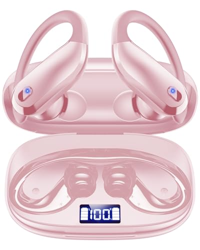 Image of Wireless Earbuds Bluetooth 5.3 Sport Headphones with Earhooks,IPX7 Waterproof Earphones,48H Playtime Earbuds,Lightweight 7.8g,Noise Cancelling Mic Bluetooth Headphones for Running & Workout (Coral)