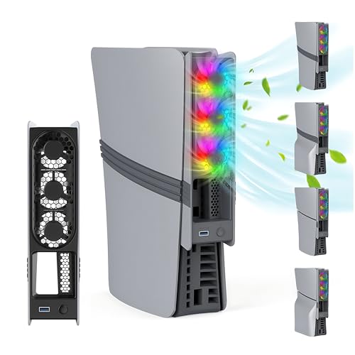 Image of Cooling Fan for PlayStation 5 (Slim /Pro, Disc & Digital) - Ultra-Quiet 3-Speed, USB 3.0 Pass-Through, Dynamic RGB - Gray