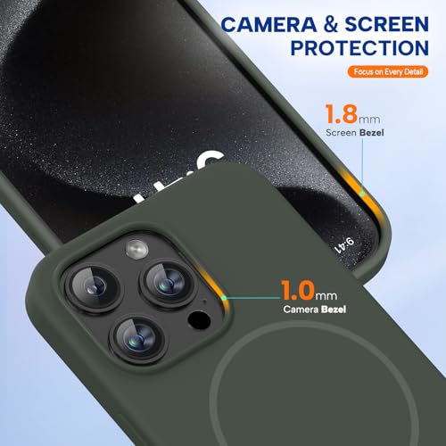 Image of Miracase Magnetic for iPhone 15 Pro Max Case, [Soft Anti-Scratch Microfiber Lining], Compatible with MagSafe, Liquid Silicone Case Shockproof Drop Protection Phone Case for 15 ProMax, Dark Green