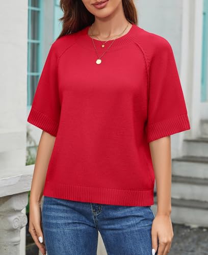 Image of ZDC Women's Short Sleeve Sweaters 2026 Fall Lightweight Loose Fit Knit Pullover Tops
