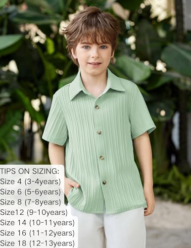 Image of Arshiner Boys Casual Short Sleeve Button Down Shirt Fashion Textured Summer Beach Shirt 3-13 Years Old