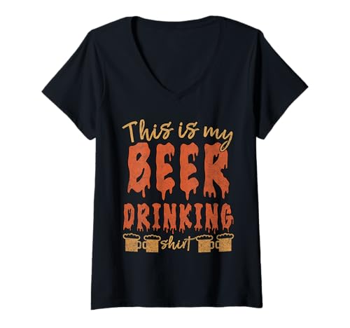 Mujer Este es mi divertido Halloween bebiendo cerveza Camiseta Cuello V