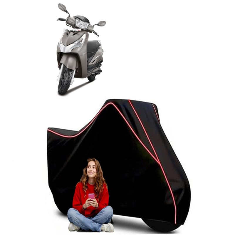 Image of Destini 125 LX Scooty Bike Cover Water Resistant Outdoor Use Universal Fit Scooters Motorcycles Heavy Duty UV Protection Dust Rain Scratch Resistant Elastic Bottom Black Blue Piping