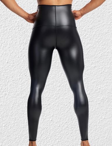 Ausing Leder Hosen Enge Herren Lederhose Hohe Taille Shapewear Leggings Kunstlederhosen Casual Stretch Nachtwäsche Club Halloween Disco Bekleidungset Schwarz M