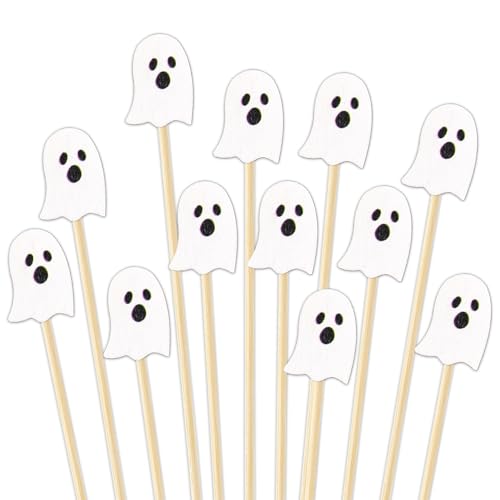 JarThenaAMCS 100Pcs Halloween Cocktail Picks Cute Boo Ghost Bamboo Toothpicks