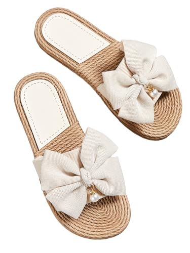 Verdusa Women's Bow Summr Flat Sandals Open Toe Sandals Slip On Slides