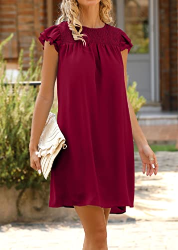 Image of KIRUNDO Wedding Guest Shift Dresses for Women Short Spring Summer Ruffle Cap Sleeve Chiffon Babydoll Flowy Mini Sundress