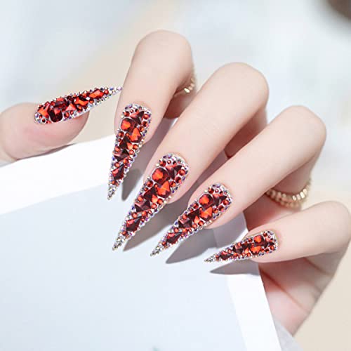 Belicey 2120Pcs Red Nail Rhinestones Kit Multi Shapes Sizes Flatback Glass Crystal Round Beads Gems Stones Diamonds Jewels For Nail Diy Crafts Face Makeup Shoes Supply #TOP7