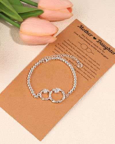 Image of Mother Daughter Bracelets Set for 2 Matching Heart Bracelets for Mother and Daughter to My Mom Bracelet Birthday Mothers Day Gifts for Mom Daughters