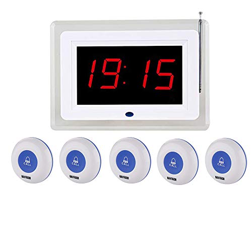 Daytech Calling System for Caregiver Pager/Medical Call Button/Restaurant Pager System/Smart Nurse Paging System for Clinic Hospital Church 1 Display Receiver+5 Call Buttons