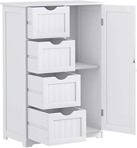 Giantex Bathroom Storage Cabinet Freestanding, Floor Cabinet With 4 Drawers & 1 Cupboard, 3-Level Adjustable Shelf & Anti-Toppling Device, Entryway Storage Unit Console Table, Storage Organizer, White #TOP7