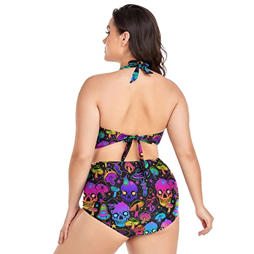 MNSRUU Plus Size Women's Bikini Sets Skull and Flower Bikini Sets for Women High Waisted Sexy Bikini Swimsuits3