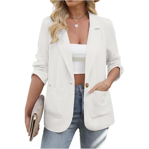 Womens Blazer Jacket Long Sleeve Open Front Work Suit Lapel Button Business Lightweight Fall Coat Dressy Shirt Cardigan2