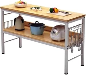 GEBYUI 業務用作業台ワークステーション準備テーブル頑丈キッチン カウンター ダイニングテーブル 作業台 調理台 アイランドキッチン オープン式 収納ラック キッチン台 2段 100*40*80cm