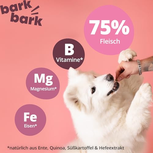 BarkBark Hirsch & Hanf - Premium Hundeleckerli - Monoprotein 75% Hirsch - Glutenfrei & Zuckerfrei - ideal für Allergiker Hunde - zur täglichen Ergänzung als Snack - natürlich Getreidefrei - 150g