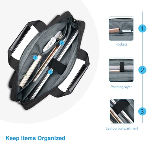 MOSISO Laptop Shoulder Bag 15.6 inch, 15-15.6 inch Computer Bag Compatible with MacBook Pro 16 inch, HP, Dell, Lenovo, Notebook with 2 Raised&1 Flapover&1 Horizontal Pocket&Handle&Belt, Black by MOSISO - Image 5