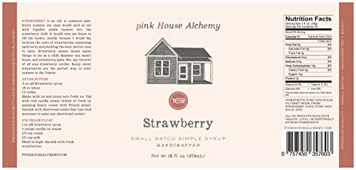 Image of Pink House Alchemy Strawberry Simple Syrup, 16 oz, Handcrafted, All-Natural | Locally-Sourced Cocktail & Lemonade Mixer, Small-Batch
