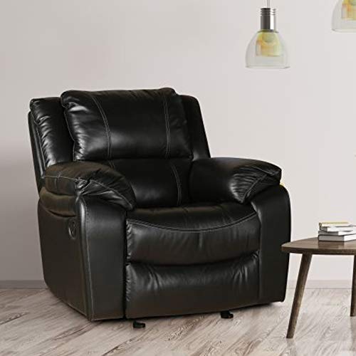 HomeTown Bristol Half Leather Single Seater Recliner in Black Colour