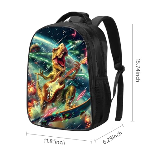SARA NELL Kids Backpack for Boys, Boys Backpack Dinosaur, Cool Dinosaur Play Guitar in Galaxy Backpack, Space Storm with Planet Rocket Lightning Backpack, T-rex Dino Elementary School Backpack,16 Inch2