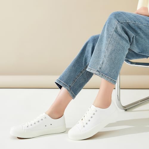 Snapklik.com : Womens Breathable Canvas Shoes,Lace Up Canvas Sneakers For  Women,Low Top Fashion Sneakers,Classic Black And White Sneakers