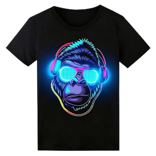 T-shirt LED activé par le son, T-shirt lumineux qui brille dans le noir pour homme, T-shirt néon pour rave, fête lumineuse, concert, Halloween, L