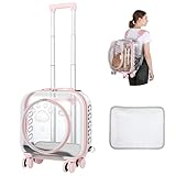 ilkqeppe Cat Carrier with Wheels, Hard Shell Cat Backpack Carrier for Travel, Rolling Pet Carriers with Silent Casters, Telescopic Handle & Detachable Shoulder Strap Pink