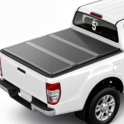 PROJEWE Hard Tri-fold Truck Bed Tonneau Cover Compatible with 2019 2020 2021 2022 2023 2024 2025 2026 Ford Ranger 5FT/61 inch Bed FRP Hard Bed Covers for Trucks