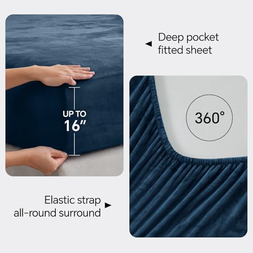 Image of BEDELITE Flannel Sheets Twin Size Navy - Super Soft Fleece Sheets Set Fluffy Extra Plush, 3 Piece(Include Fitted Sheet, Flat Sheet, 1 Pillowcase)