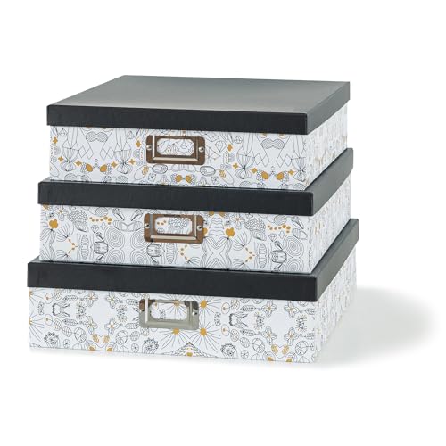 SLPR Decorative Cardboard Storage Boxes With Lids for Home DÃ©cor - Set of 3: Pretty Black and Gold Photo Storage Box, Letter and Document Box, Memory Box For Keepsakes