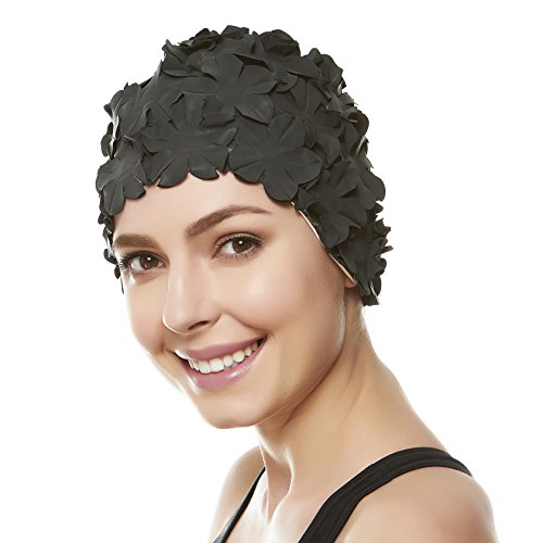 Beemo Floral Petal Ladies Bathing Swim Cap - Black #TOP3