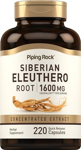 Piping Rock Siberian Eleuthero Root Capsules 1600mg | 220 Count | Concentrated Herbal Extract | Non-GMO, Gluten Free Supplement