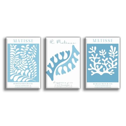 Art mural Matisse : lot de 3 affiches bleues d'art d'exposition 30x45cm