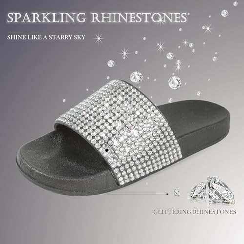 Image of Fur Story Womens Slides House Slippers Rhinestone Glitter Slides Cute bling Flat for Women Platform Sandals Cozy Bedroom Slippers Shower Shoes