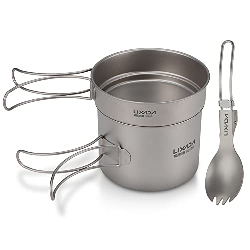 Lixada Ultralight Titanium Cookset Outdoor Camping Cookware Set 900Ml/1100Ml Pot 350Ml Fry Pan With Folding Spork For For Travel Camping Backpacking Picnic #TOP12