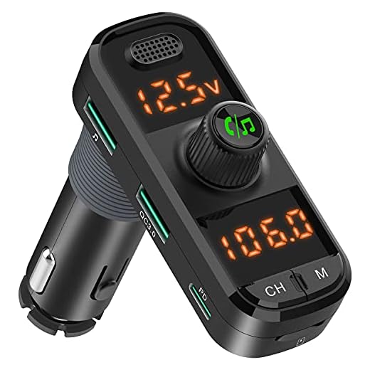 Bluetooth 5.0 Bil FM sändar radio mottagare, 41W PD QC 3.0 USB-billaddare, Aux in / ut trådlös ljudmusikadapter, med handsfree-samtal och röstassistent