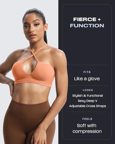 Image of Aoxjox Women's Workout Sports Bras Jamie Deep V Fitness Training Gym Bra Yoga Crop Tank