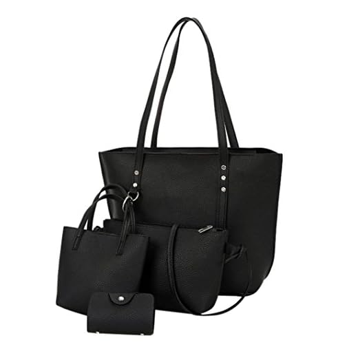 Saisiyiky Bolsos de Mujer Baratos Bolsos Bandolera de Mujer de Cuero de pu Bolsos Conjunto 4PCS - 1PC Bolsas de hombro + 1PC Bolsas Crossbody + 1PC Bolsas + 1PC Monedero (Nergo)