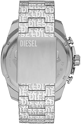Diesel Mega Chief Watch for Men, Stainless Steel Chronograph Men's Watch, Color: Silver