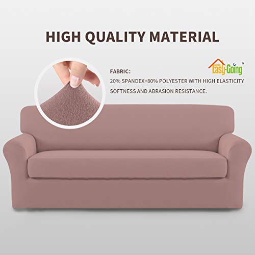 Image of Easy-Going 2 Pieces Stretch Oversized Couch Sofa Slipcover Washable | Spandex Soft Fitted Sofa Couch Cover for Sofa Furniture Protector with Bottom Kids,Pet Dog Pink