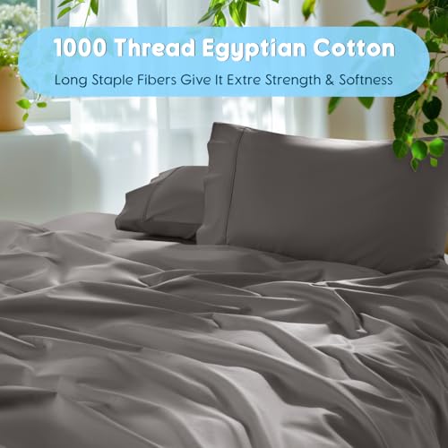 Image of SONORO KATE 1000 Series 100% Egyptian Cotton Full Sheets,Extra Deep Pocket | 18-24 Inch Extra Deep Pocket,Soft & Breathable,5-Star Hotel Sateen Bed Sheets,All Season,4pc,Dark Grey