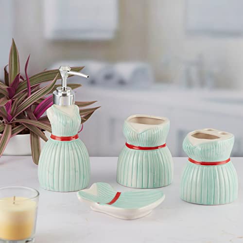 Image of SaSaSa Ceramic Bathroom Accessories Set of 4 Modern Bath Set with Soap Dispenser & Toothbrush Holder, Luxury Home & Gift Idea, Blue (9894)